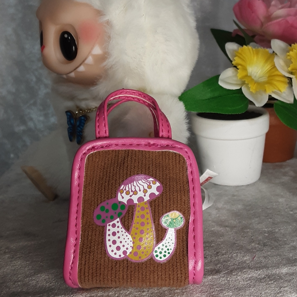 Doll Size Tote Bag With Detachable Bow Pink Brown - Picture 2 of 6